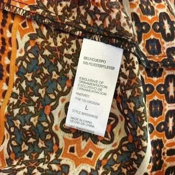 Democracy Women’s Boho Tie Front Tunic Top 3/4 Sleeve Sheer Shirt Blouse Size L - Picture 5 of 8